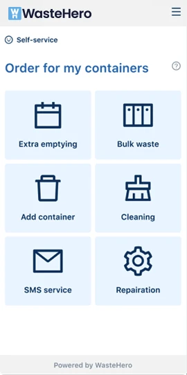 WasteHero mobile self-service interface