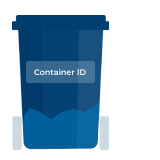 Smart garbage waste bin graphic that reads Container ID