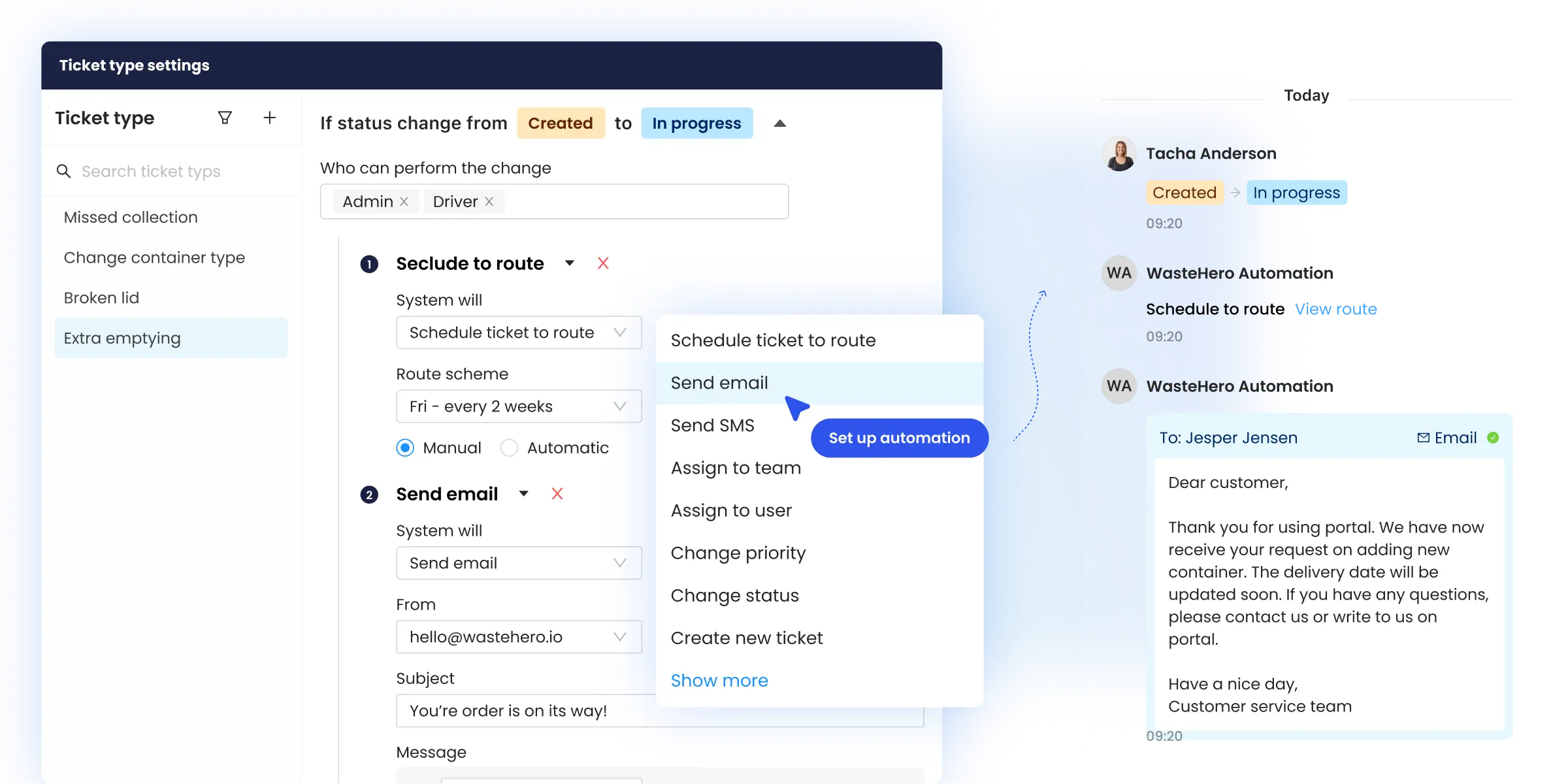Custom ticket automation - WasteHero