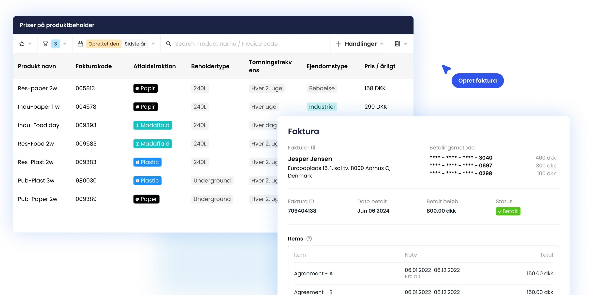 Styring af fakturering - WasteHero